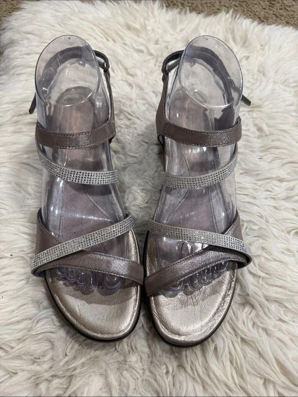 NAOT Innovate Rhinestone Embellished Strappy Sandal Size 10-10.5M Silver Leather